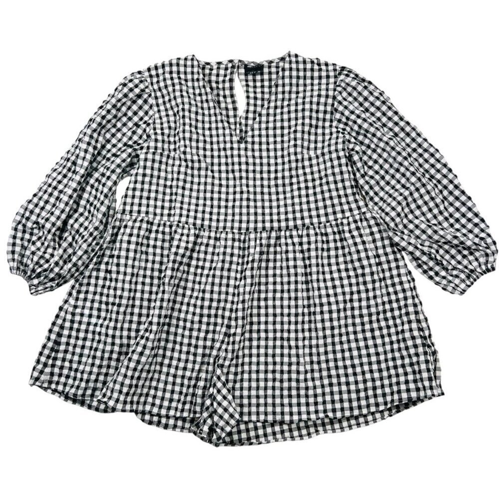 ASOS Design 14 Gingham Checkered Romper Black White Picnic Brunch Summer Party